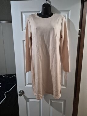 Minimal Long Sleeve Shift Dress in Soft Blush